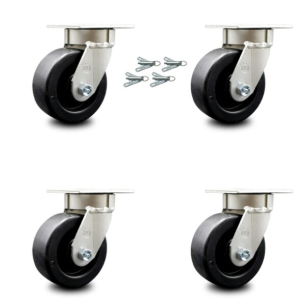 Service Caster 5 Inch Kingpinless Polyolefin Wheel Swivel Caster Set with Swivel Lock SCC SCC-KP30S520-POR-BSL-4 - main